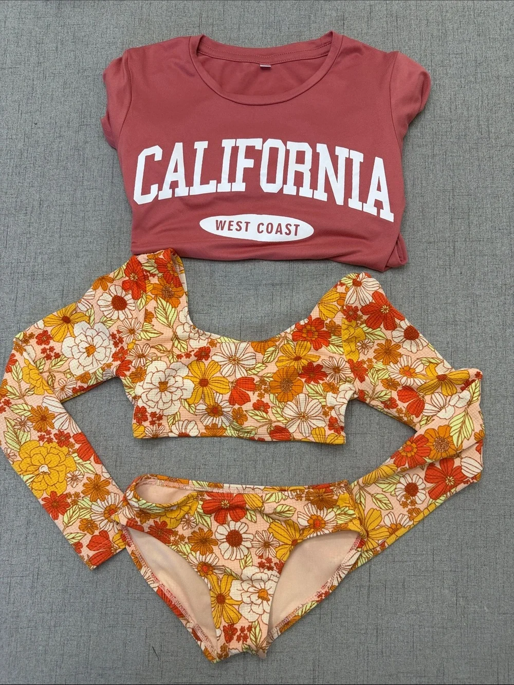 Kids Girls 2 pack Floral Long Sleeve Bikini Set and CA T Shirt